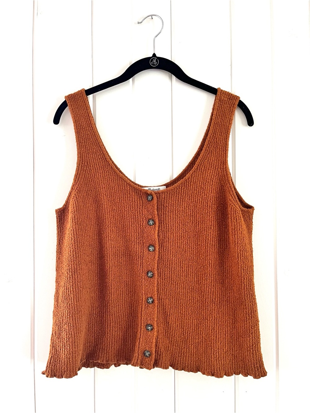 Madewell Rust Knit Button-Front Sweater-Like Ribbed Tank, Sz L (P2P 17.5”)